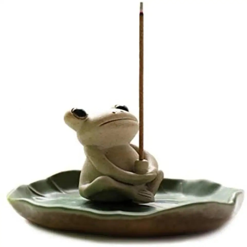 Frog on lilipad incense burner/sculpture- hand good sculpted ceramic art-READ DESCRIPTION